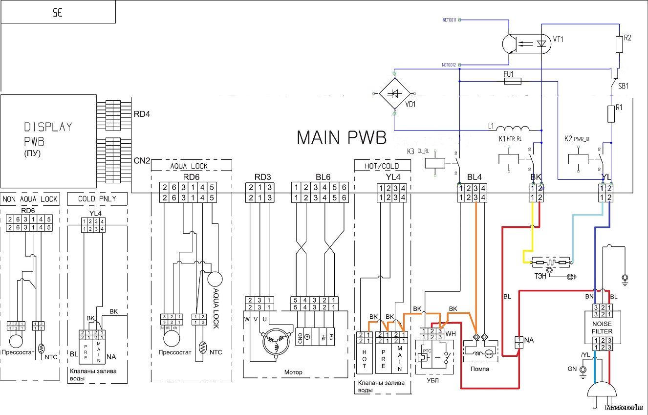 Схема подключения электронного модуля стиральной машины LG с прямым приводом