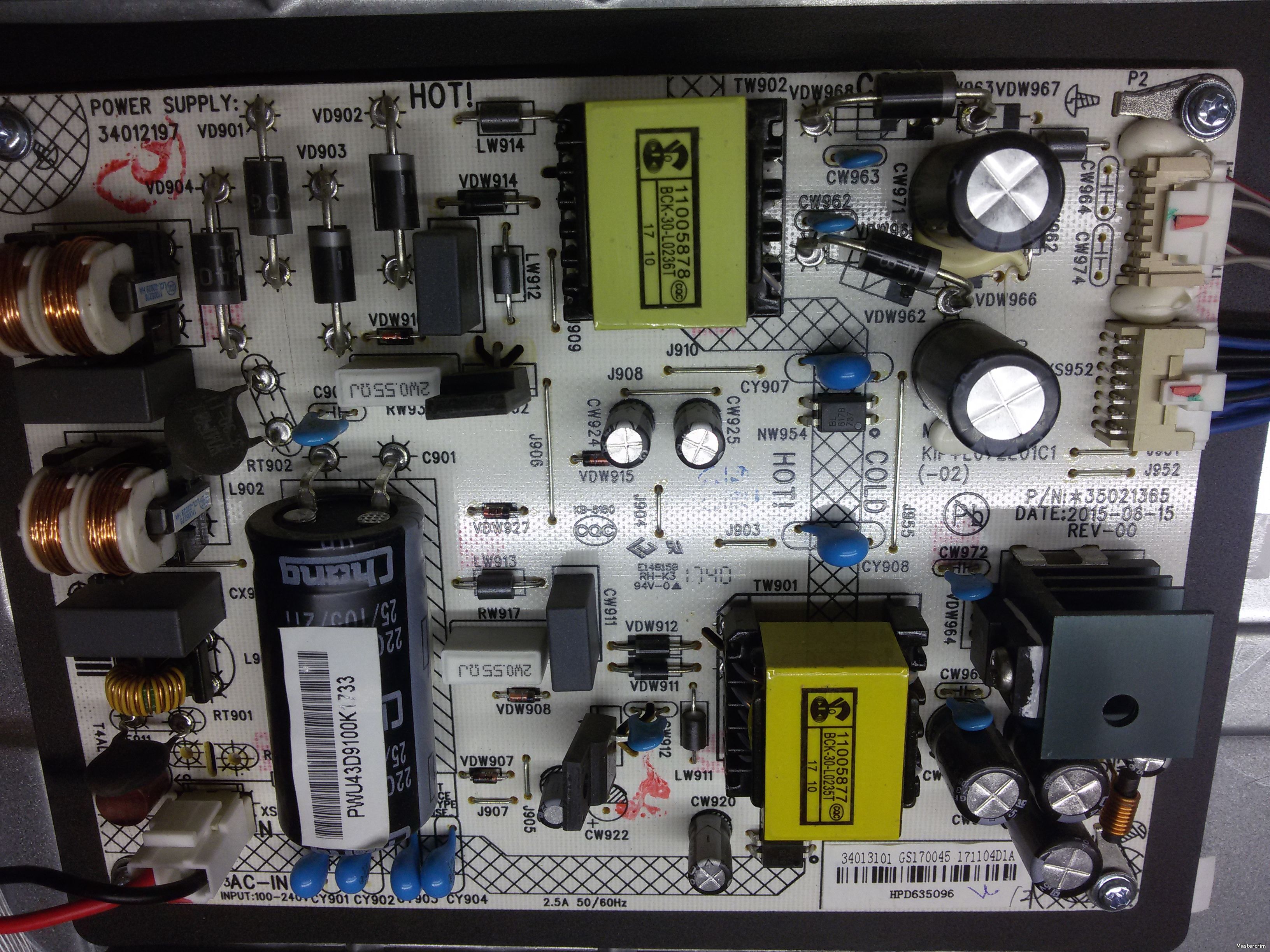 Блок питания, Power Board LED TV DEXP U43D9100K; *35021365, KIP+072E01C1, 34012197