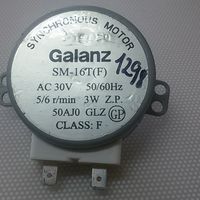 Мотор вращения тарелки микроволновой печи. 30 В; 14 мм; 1 мм пластик; 3 Вт; 5/6 об/мин; Galanz.